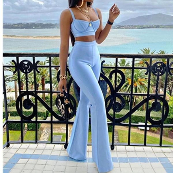 women's two piece pants bandage set 2 pieces strap sleeveless bustiers and long bell-bottoms trousers celebrity party sheath vestidos, White
women's two piece pants bandage set 2 pieces strap sleeveless bustiers and long bell-bottoms trousers celebrity party sheath vestidos, White