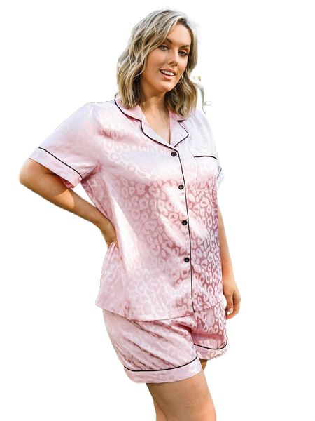 plus leopard jacquard pocket front contrast binding pj set 69g3#, Black;white
plus leopard jacquard pocket front contrast binding pj set 69g3#, Black;white