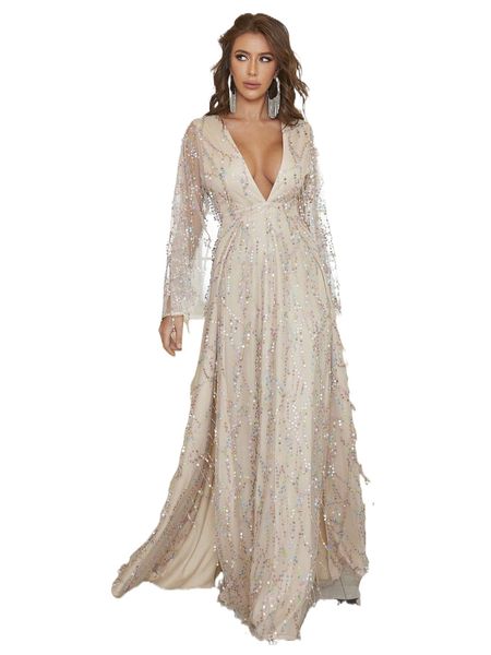 plunging neck split thigh sequins maxi prom dress t4bx#, Black;gray