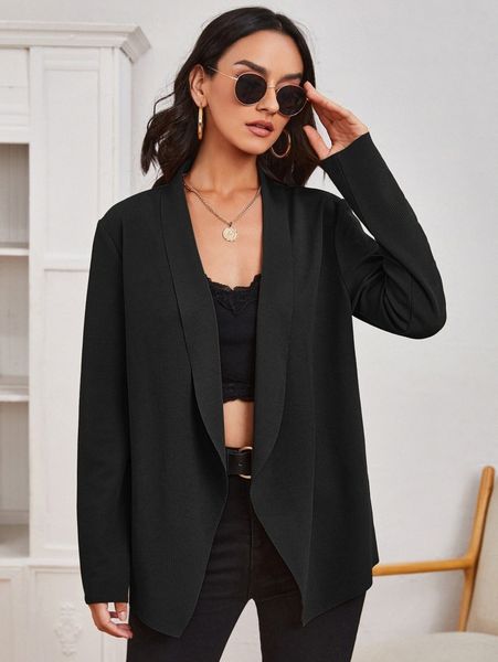 shawl collar open front blazer t8hy#, White