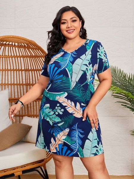 emery rose plus tropical print tunic dress i8pj#, Black 
emery rose plus tropical print tunic dress i8pj#, Black