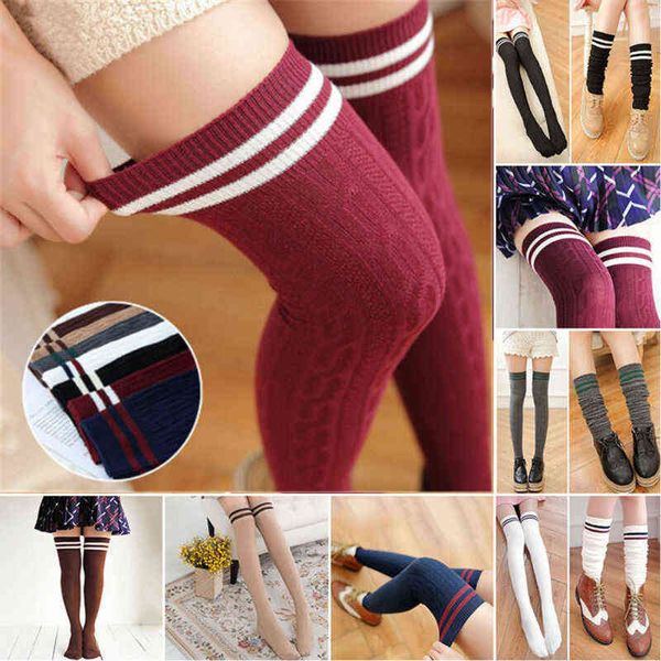 fashion women stockings knit cotton over young girls the knee stocking striped thigh high stocking autumn wear l220714, Black;white
fashion women stockings knit cotton over young girls the knee stocking striped thigh high stocking autumn wear l220714, Black;white