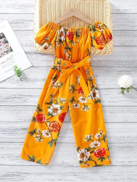 toddler girls floral belted jumpsuit she, Blue