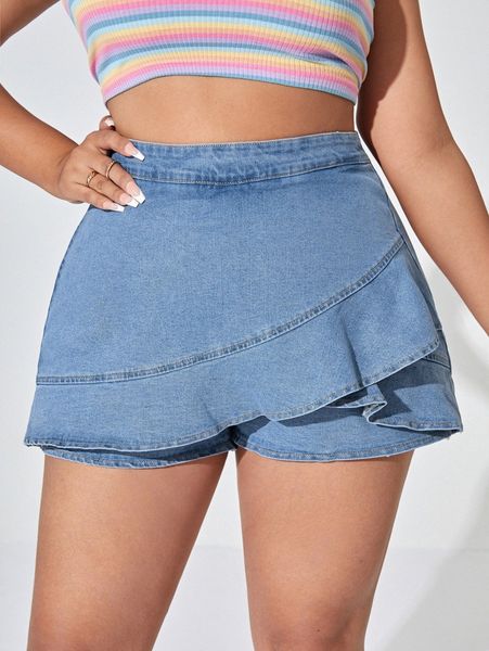 plus high waist ruffle trim denim shorts t3iy#, White;black
plus high waist ruffle trim denim shorts t3iy#, White;black