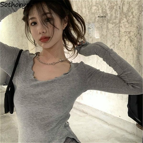 long sleeve t-shirts women fungus line irregular hem knitted slender autumn bottoming tees chic fashion solid ulzzang 220408, White
long sleeve t-shirts women fungus line irregular hem knitted slender autumn bottoming tees chic fashion solid ulzzang 220408, White