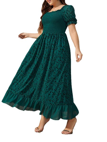 plus plant print shirred square neck puff sleeve ruffle hem dress l2ke#, Black
plus plant print shirred square neck puff sleeve ruffle hem dress l2ke#, Black