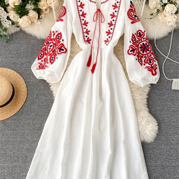 women autumn dresses bohemian embroidered flower oneck lantern sleeve high waist pleated dress allmatch female vestidos pl393 220527, Black;gray
women autumn dresses bohemian embroidered flower oneck lantern sleeve high waist pleated dress allmatch female vestidos pl393 220527, Black;gray