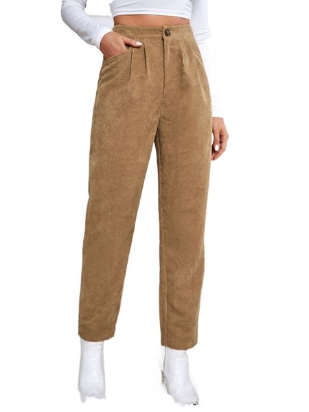 high waist slant pockets corduroy pants o1e8#, Black;white
high waist slant pockets corduroy pants o1e8#, Black;white