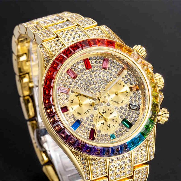 missfox gold iced out men watches rainbow diamond quartz luminous watch man stainless steel luxury classic unique wristwatch, Slivery;brown
missfox gold iced out men watches rainbow diamond quartz luminous watch man stainless steel luxury classic unique wristwatch, Slivery;brown