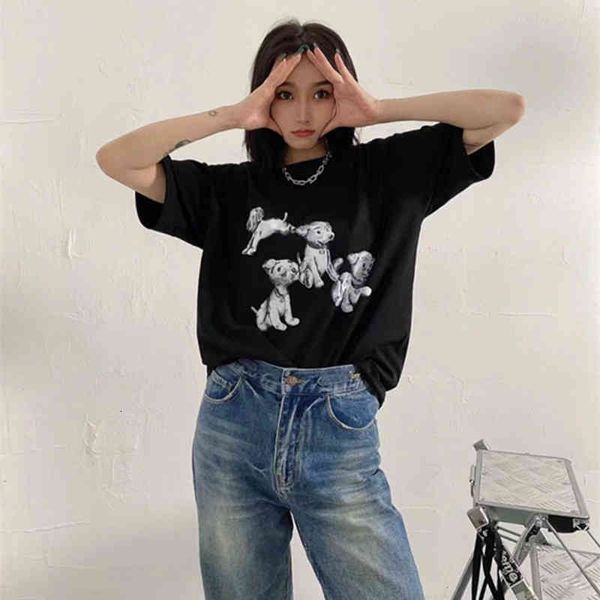 women's t-shirt s summer women's versatile ce four puppies printed t-shirt short sleeve men's and lovers' loose fashion, White
women's t-shirt s summer women's versatile ce four puppies printed t-shirt short sleeve men's and lovers' loose fashion, White