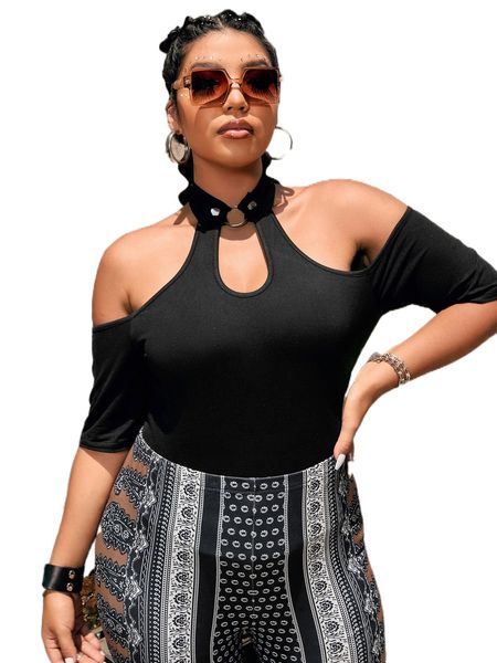 plus cold shoulder cut out o-ring detail tee 67eb#, Black
plus cold shoulder cut out o-ring detail tee 67eb#, Black
