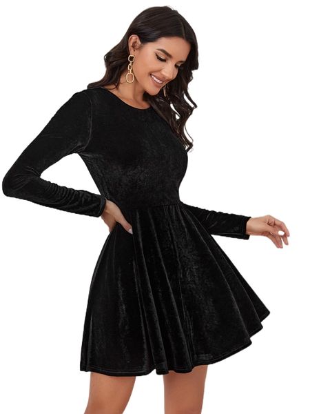 solid zip back velvet dress without belt 46zb#, Black;gray
solid zip back velvet dress without belt 46zb#, Black;gray