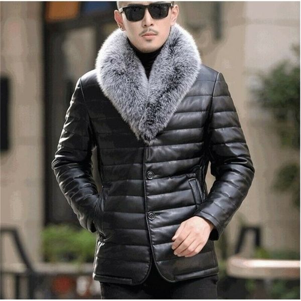 men's leather eiderdown jacket puffer fur collar thick winter warm wear xy-003 201210, Black
men's leather eiderdown jacket puffer fur collar thick winter warm wear xy-003 201210, Black