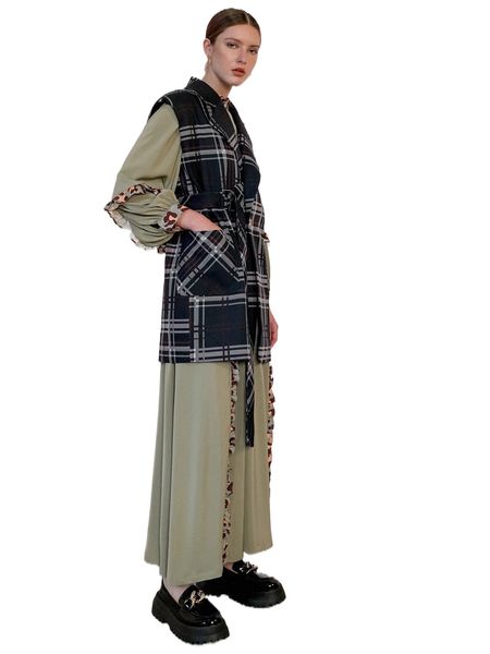 x unhuitmars plaid double pocket lapel neck buckled side coat b1zf#, Black
x unhuitmars plaid double pocket lapel neck buckled side coat b1zf#, Black