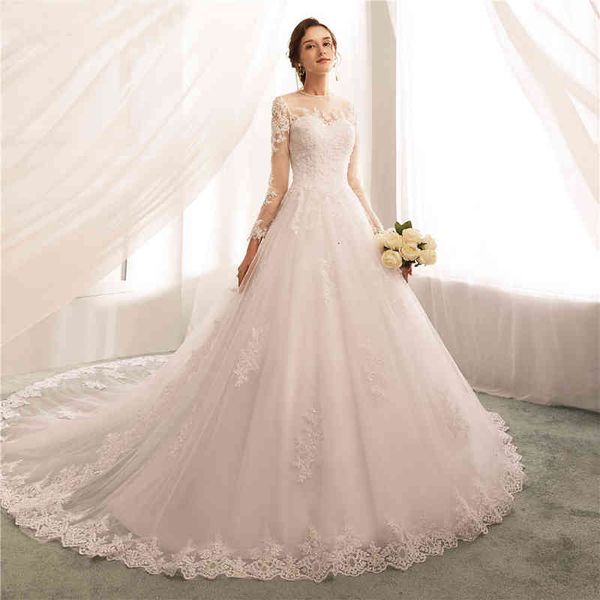 ball gown wedding dresses long sleeve round neck wedding dress women' large fashion tailed bridal 78, White
ball gown wedding dresses long sleeve round neck wedding dress women' large fashion tailed bridal 78, White