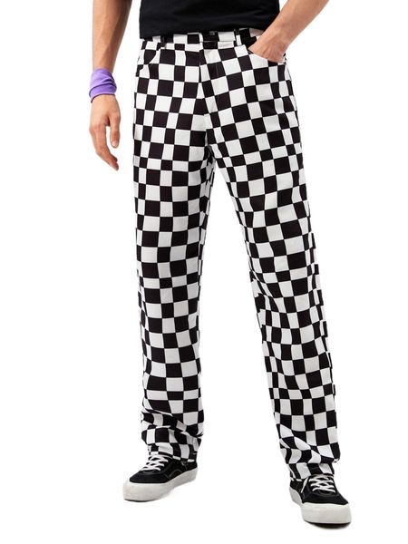 men checker print straight leg pants n8iy#, Black