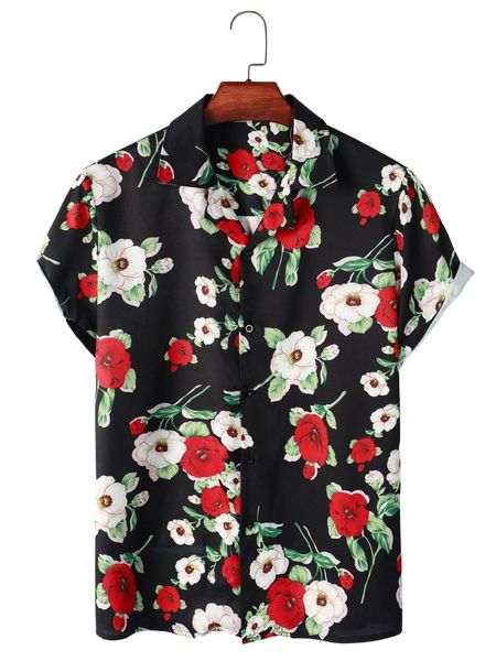 men allover floral print shirt j3ra#, White;black