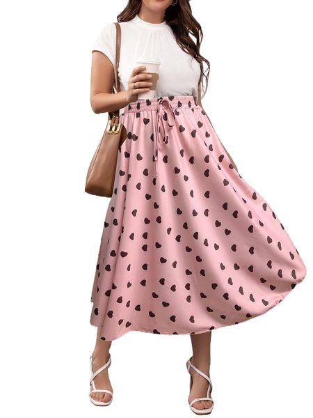 plus heart print skirt w5w0#, Black 
plus heart print skirt w5w0#, Black