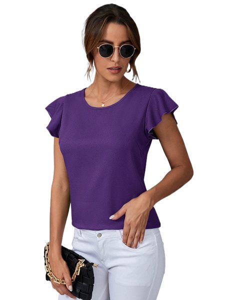 butterfly sleeve keyhole back blouse b7p6#, White