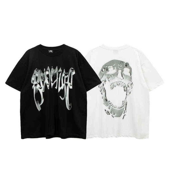 t shirt designer high version american high street fashion brand metal big skull print loose men's and women's short sleeve t-shir, White;black
t shirt designer high version american high street fashion brand metal big skull print loose men's and women's short sleeve t-shir, White;black