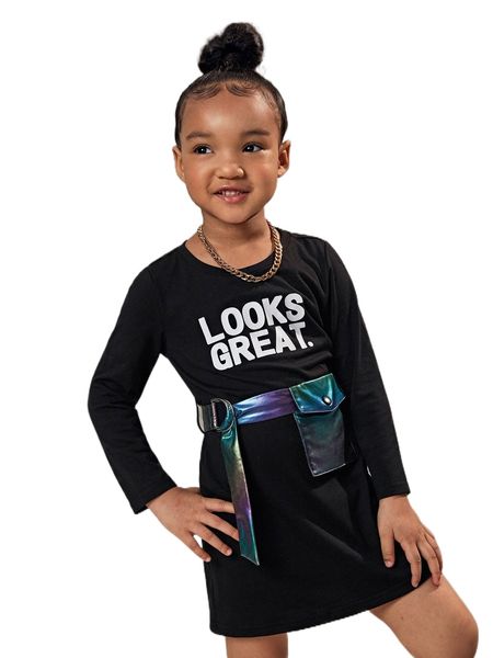 toddler girls slogan graphic tee dress without belt 80na#, Black;white
toddler girls slogan graphic tee dress without belt 80na#, Black;white