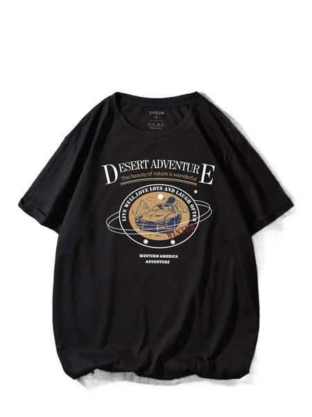 men letter & car print tee r5fs#, White;black