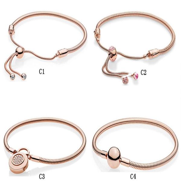 925 pure silver rose gold bracelet adjustable base chain korean pandora diy beaded2115, Black
925 pure silver rose gold bracelet adjustable base chain korean pandora diy beaded2115, Black