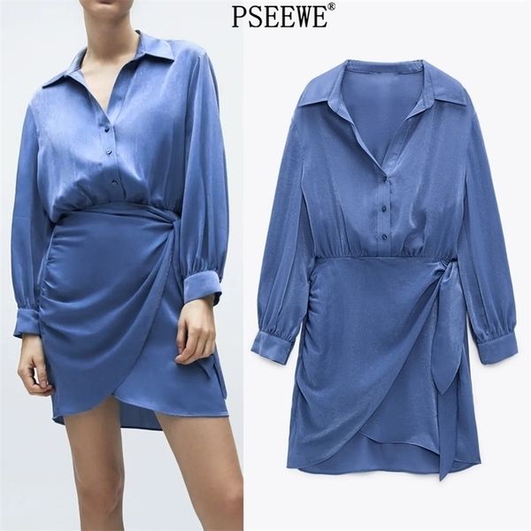 spring za blue mini satin dres elegant knot long sleeve woman fashion elastic waist casual es 210701, Black;gray
spring za blue mini satin dres elegant knot long sleeve woman fashion elastic waist casual es 210701, Black;gray
