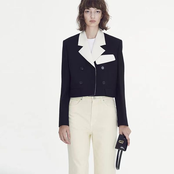 b131 womens designer suits blazers black and white contrast color short suit jacket women 2022 spring double-breasted women's, White;black
b131 womens designer suits blazers black and white contrast color short suit jacket women 2022 spring double-breasted women's, White;black