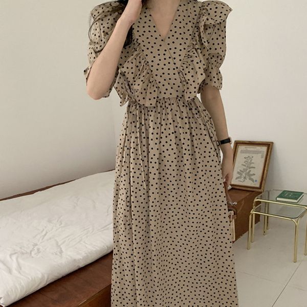 retro palace dress v neck cross flounces spliced high-waisted big swing chiffon wave point, Black;gray
retro palace dress v neck cross flounces spliced high-waisted big swing chiffon wave point, Black;gray