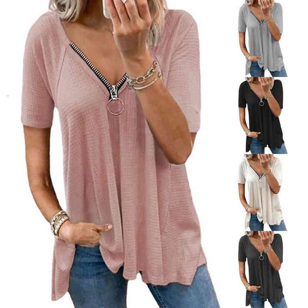 women's t-shirt 2022 summer large women's casual t-shirt solid v-neck zipper loose short sleeve t5t3, White
women's t-shirt 2022 summer large women's casual t-shirt solid v-neck zipper loose short sleeve t5t3, White