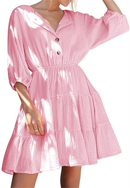 & tees women's summer flax bubble sleeve casual button a-line casual skate mini dress, White
& tees women's summer flax bubble sleeve casual button a-line casual skate mini dress, White
