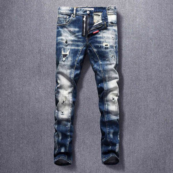 men's jeans high street fashion tattered men's jeans worn dark blue washed stitched micro elastic slim fitting zkk2
men's jeans high street fashion tattered men's jeans worn dark blue washed stitched micro elastic slim fitting zkk2
