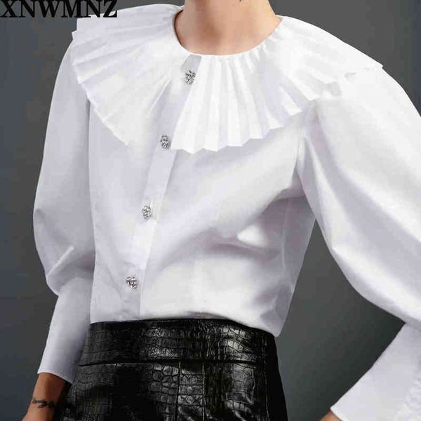 xnwmnz za woman ruffled collar button decoration white shirt femme long sleeve blouse casual lady loose smock blusas 210513
xnwmnz za woman ruffled collar button decoration white shirt femme long sleeve blouse casual lady loose smock blusas 210513