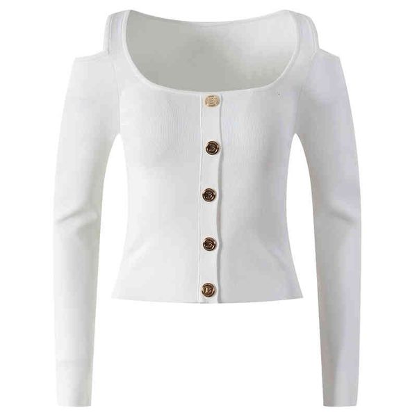 women's knits tees square collar gold button off shoulder sweater women's clothing autumn and winter short fashion temperament tre, White
women's knits tees square collar gold button off shoulder sweater women's clothing autumn and winter short fashion temperament tre, White