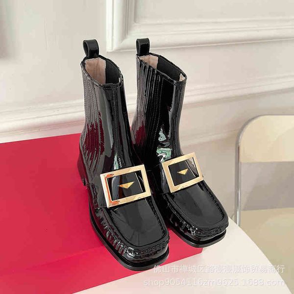 boots metal button square chelsea boots female personality handsome thick heel middle college style patent leather short, Black
boots metal button square chelsea boots female personality handsome thick heel middle college style patent leather short, Black