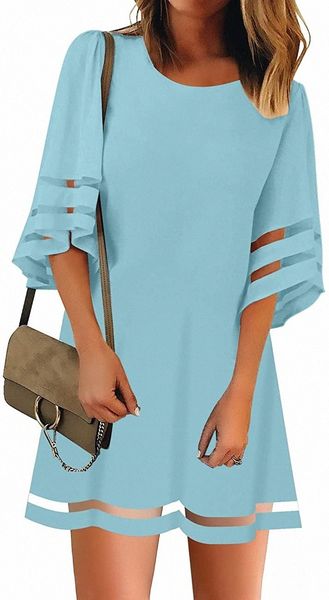 women dresses casual crewneck 3/4 bell sleeve loose mesh panel tunic dress x359#, Black;gray
women dresses casual crewneck 3/4 bell sleeve loose mesh panel tunic dress x359#, Black;gray