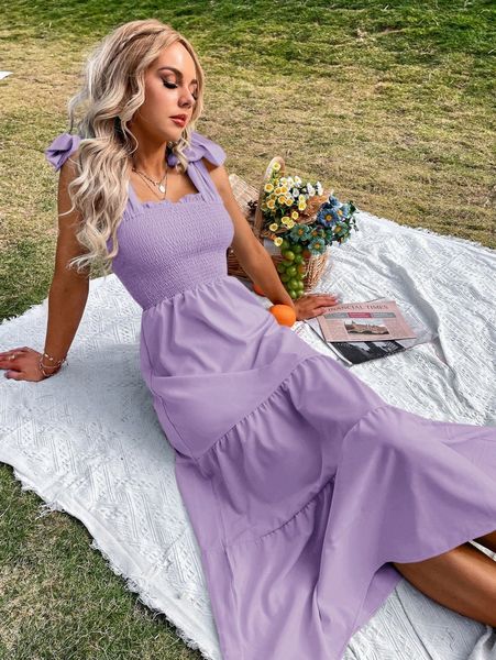 tie shoulder shirred ruffle hem cami dress w0n1#, Black;gray