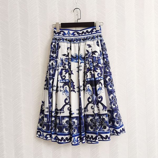 ladies runway fashion cotton skirt sicilian porcelian print blue white elegant long party holiday, Black
ladies runway fashion cotton skirt sicilian porcelian print blue white elegant long party holiday, Black