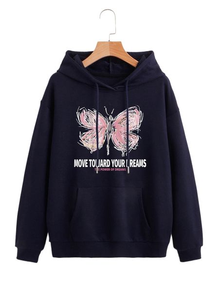slogan & butterfly print drop shoulder kangaroo pocket drawstring hoodie p1xp#, Black
slogan & butterfly print drop shoulder kangaroo pocket drawstring hoodie p1xp#, Black