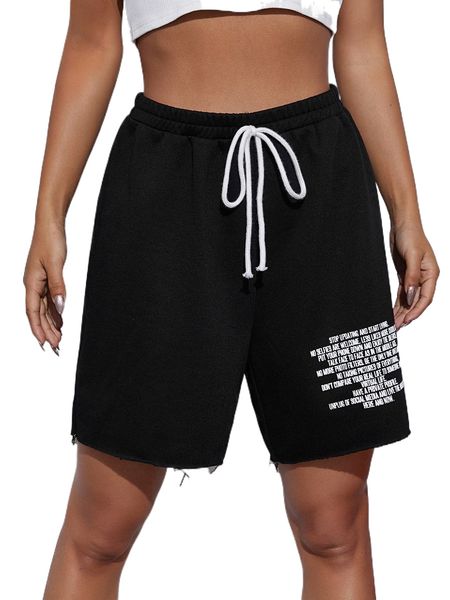 slogan graphic raw hem track shorts b3ox#, White;black