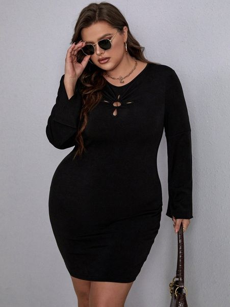 plus cut out flounce sleeve bodycon dress h7qg#, Black 
plus cut out flounce sleeve bodycon dress h7qg#, Black