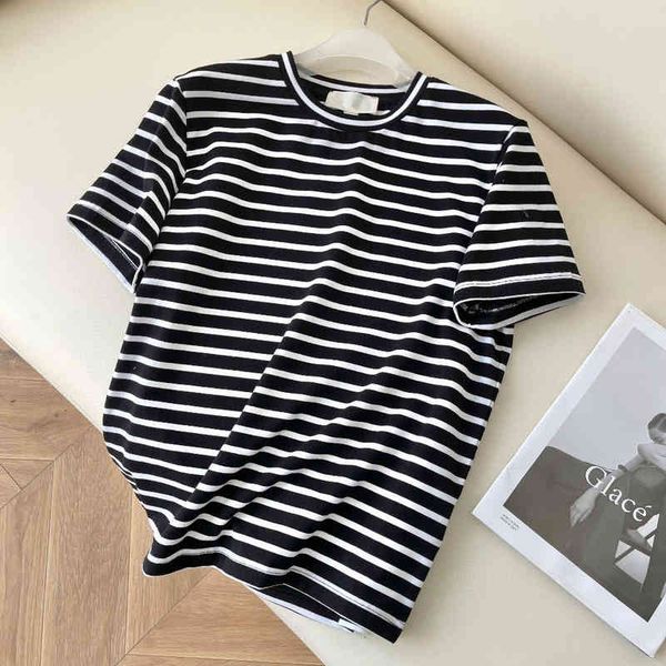 women's t-shirt spring xiaohejia women's stripe casual round neck short sleeve simple t-shirt women, White
women's t-shirt spring xiaohejia women's stripe casual round neck short sleeve simple t-shirt women, White