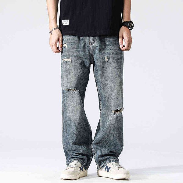 new spring summer 2022 vintage blue ripped pants loose straight casual wide leg jeans baggy jeans streetwear men t220726
new spring summer 2022 vintage blue ripped pants loose straight casual wide leg jeans baggy jeans streetwear men t220726