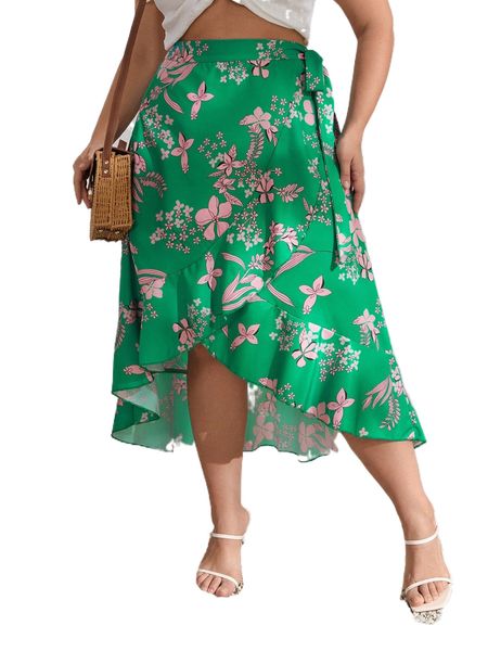 plus floral print knot side wrap skirt e30i#, Black
plus floral print knot side wrap skirt e30i#, Black