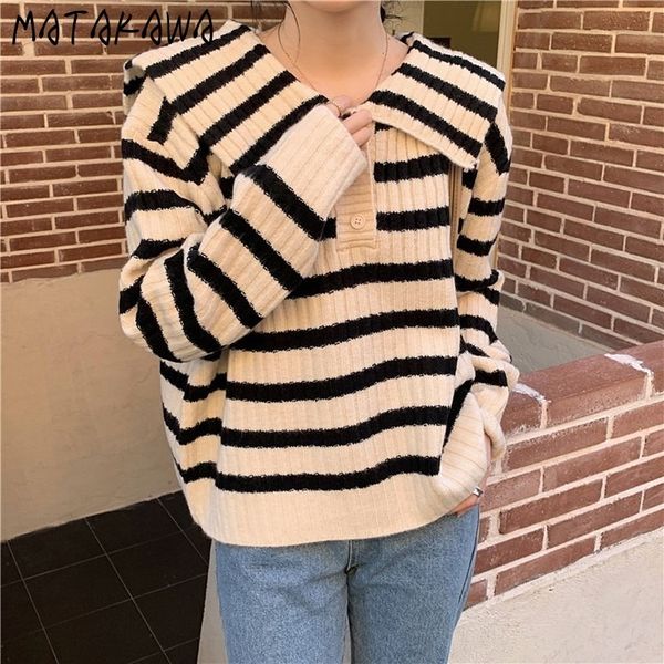 turndown collar striped knitted pullovers coat female korean loose sweater longsleeved sweaters for women 210506, White;black
turndown collar striped knitted pullovers coat female korean loose sweater longsleeved sweaters for women 210506, White;black
