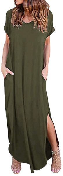 summer maxi dress for women casual loose pockets long dress short sleeve v neck split beach dress u7hq#, Black;gray
summer maxi dress for women casual loose pockets long dress short sleeve v neck split beach dress u7hq#, Black;gray