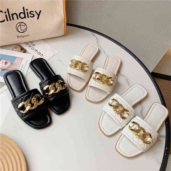 fashion slippers women wear summer one line beach metal chain flat bottom leisure open toe cool, Black
fashion slippers women wear summer one line beach metal chain flat bottom leisure open toe cool, Black