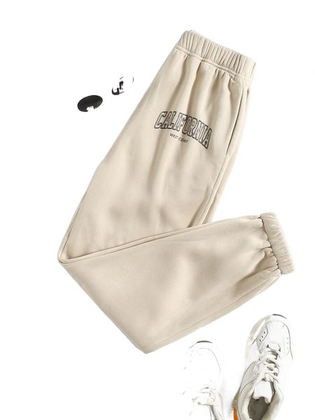 letter graphic elastic waist sweatpants 789z#, Black;white