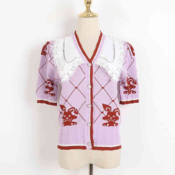 women's knits & tees lace stitching lapel v-neck cardigan 2022 summer and korean rabbit jacquard diamond medium sleeve sweater ef5h, White
women's knits & tees lace stitching lapel v-neck cardigan 2022 summer and korean rabbit jacquard diamond medium sleeve sweater ef5h, White